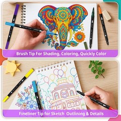 Nicecho 24 Colors Dual Tip Art Markers Pens for Adult Coloring Books, Brush a…