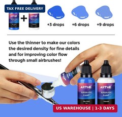 Airbrush Paint, ARTME 42 Colors with 3 Thinner, Ready to Spray, Opaque & Water B