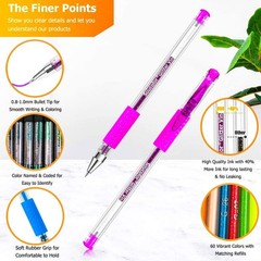 Soucolor Glitter Gel Pens for Adult Coloring Books, 120 Pack-60 , 60 Refills