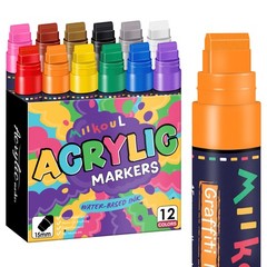 12 Colors Jumbo Graffiti Markers, Large 15mm Felt Tip Permanent Acrylic Paint…