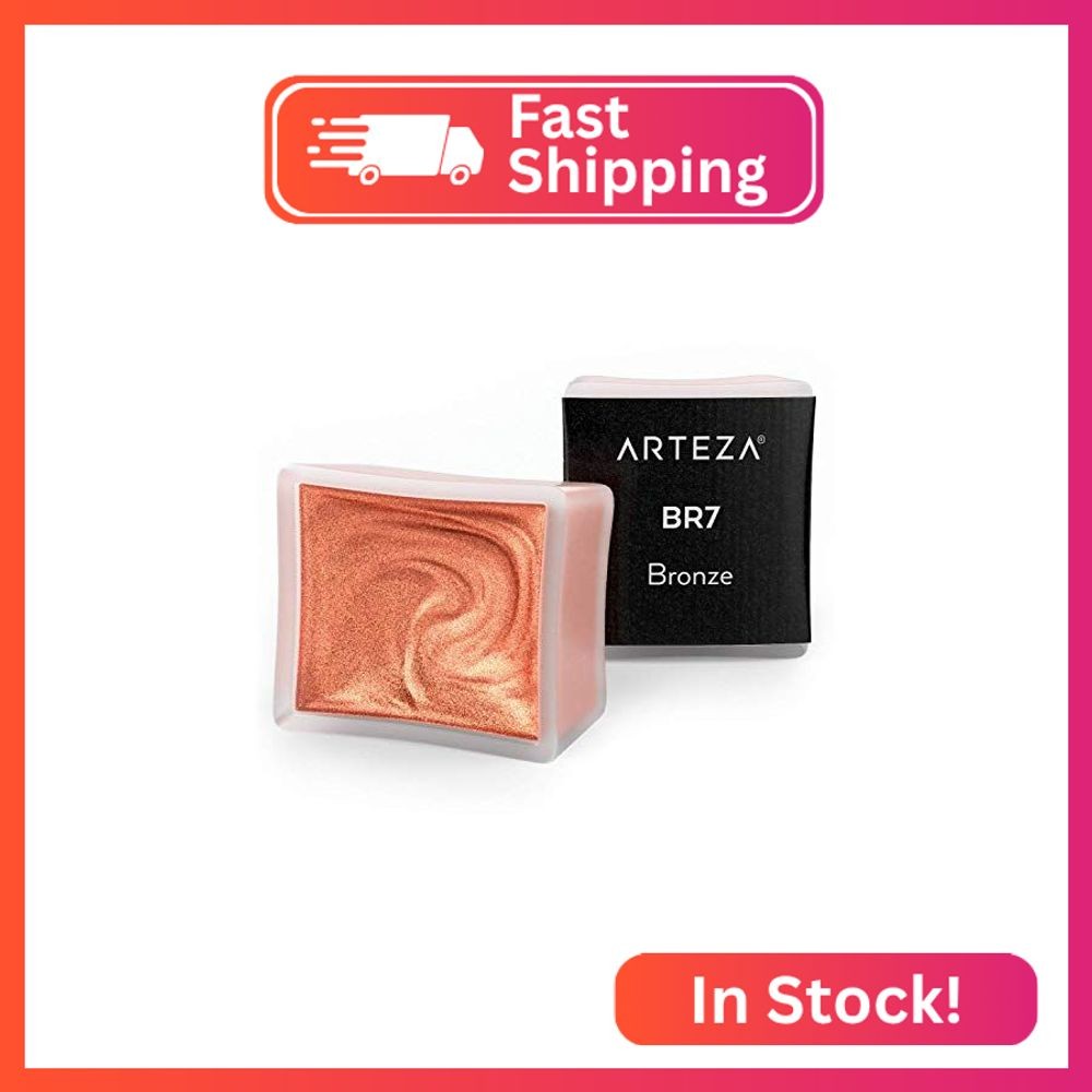 Arteza Metallic Watercolor Paint, Bronze A708, Set of 2 Half Pans, Pearl Paint,
