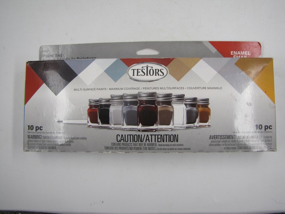 Testors Enamel Paint Set 10 Pc 9 Bottles 1 Brush Multi Surface Model Kit Craft