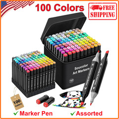 Alcohol Markers 100 Colors W Case & Holders, Dual Tips Chisel & Fine Art Markers
