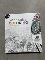 Spice Box Meditative Coloring Art Book 50 Pg 10 Markers/5 Gel Hard Cover OpenBox