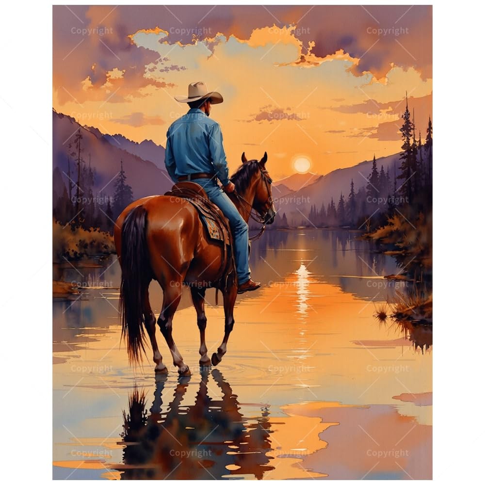 Western Paint by Numbers Kit for Adults – DIY Cowboy 16X20IN Folded, HSX02497