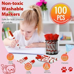 100 Pcs Washable Markers Bulk Broad Line Markers Conical Tip Coloring Drawing…
