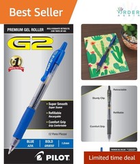 Gel Pen Refillable 1mm Bold Point Blue Ink Office School Journaling Pack of 12