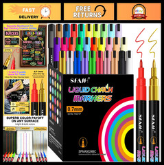 Extra Fine Tip Liquid Chalk Markers – 30 Colors, 0.7mm, No Residue, Wet Wipe, Bi