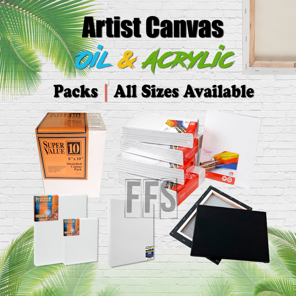 Stretched Canvas Artist Quality Oil Acrylic White 3 to 20 PACK lot ALL SIZES NEW