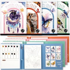 64 Sheets Watercolor Coloring Book 4 Pack Water Color Workbook Paper Paint Se…