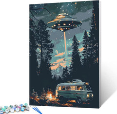 Tucocoo Starry UFO DIY Paint by Numbers for Adults Bus in Forest DIY Oil