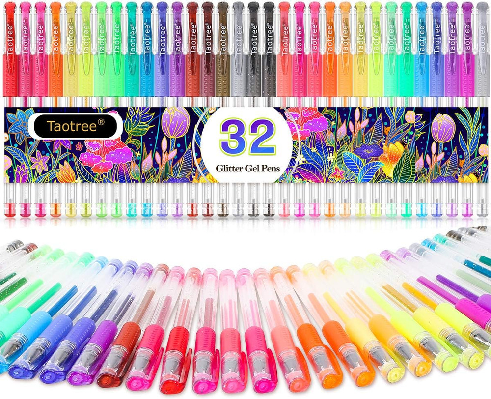Glitter Gel Pens, 32 Colors Neon Glitter Pens Fine Tip Art Markers Set 40% More