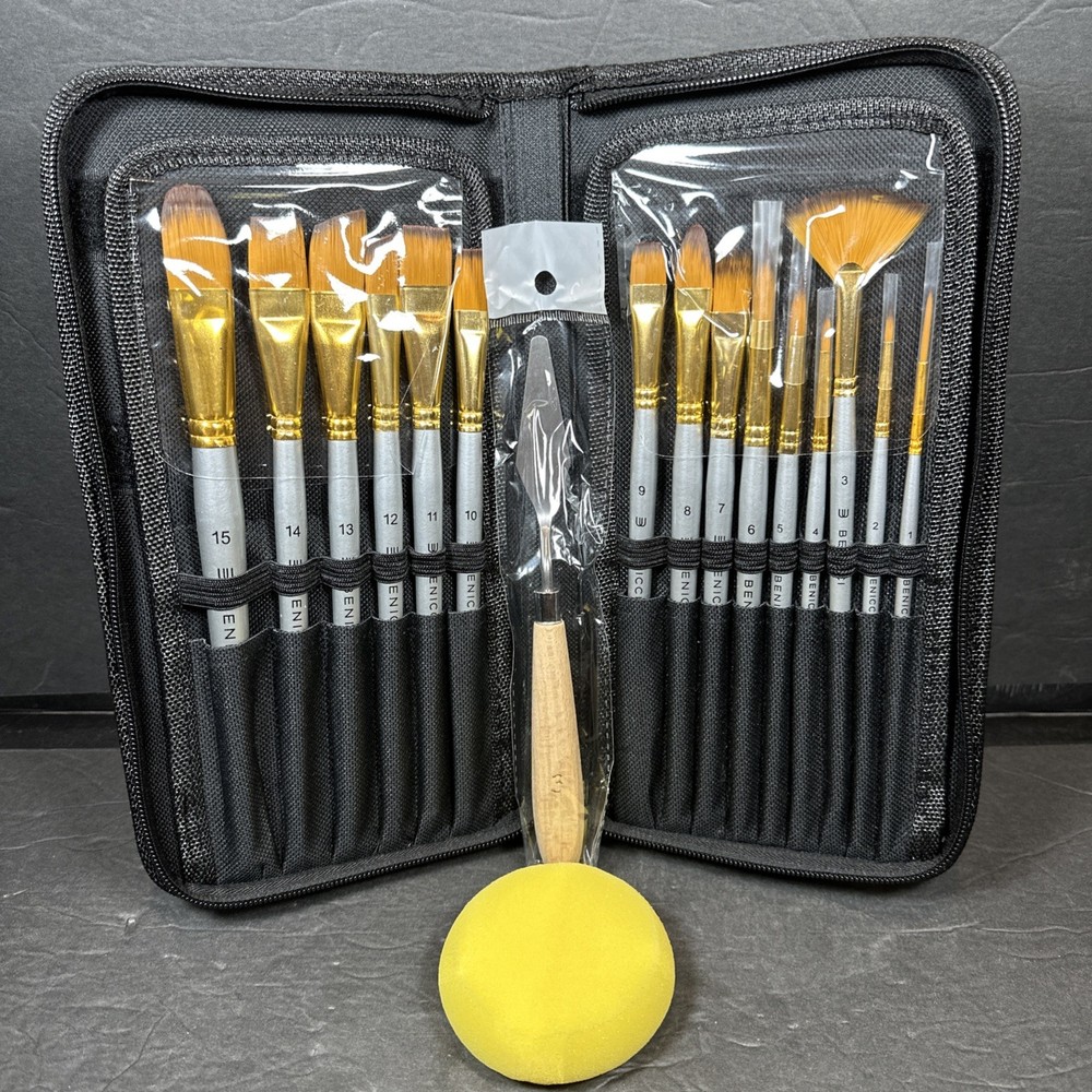 17 Piece Benicci Artist Paint Brush Set – Includes Palette Knife, Sponge