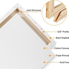 16×20 Stretched Canvas Pack of 5 100% Cotton Primed White