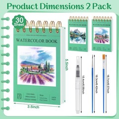 2 Small Watercolor Sketchbook with Watercolor Brushes, 3.5″ x 5.5″ Watercolor…