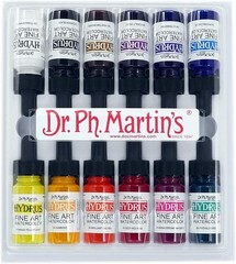 Watercolor Paint Set 12 Bottles 0.5 Oz Liquid Droppers Mixing Palette Fine Art