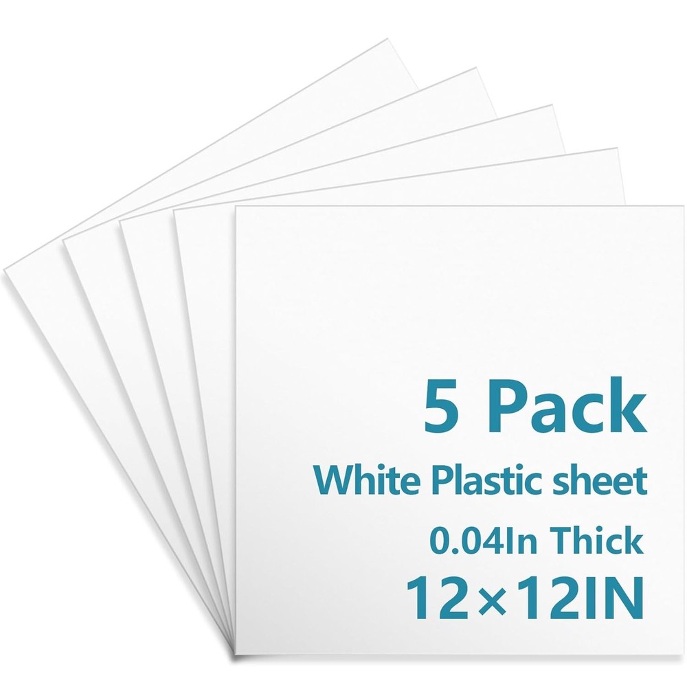 5 Pack White Plastic Sheets 12x12x0.04in Flexible PP Panel DIY Craft Model Makin