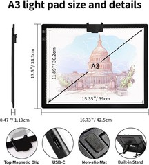 Rechargeable A3 Light Pad for Diamond Painting,Tracing Light Box with Stand a…