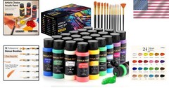 Acrylic Paint Set, 24 Colors 2 oz/Bottle with 12 Art Brushes, Art Supplies fo…