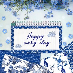 JOINFANXIN Chinese Blue and White Porcelain Scrapbook Paper Pad, 24 Pcs