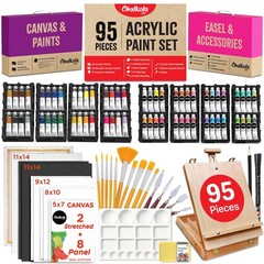 Chalkola 95 Pcs Acrylic Painting Kit for Adults | 64 Acrylic Paint Set, Wood …