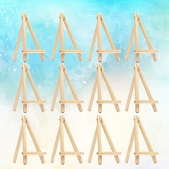 12Pcs Beige Mini Wooden Triangle Easel Durable Photo Frame Stands for Storage