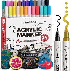 24 Color Bold and Fine Dual-tip Acrylic Paint Pen Set for Canvas Rock Wood Le…