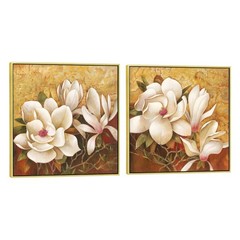 Pyradecor Large Gold Framed Canvas Wall Art Magnolia Flowers 2 Panels Floral …