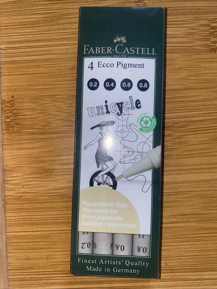Faber-Castell Ecco Pigment Sketching Pens 4pcs, Black Fineliners Unicycle