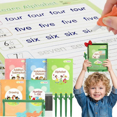 Grooved Handwriting Book, Reusable Magic Copybook Set for Kids Ages 3-8 Reusable