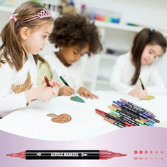 24 Metallic Colors Acrylic Paint Markers, Dual Tip with Fine Tip and Brush Tip P