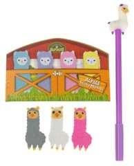 Alpaca Eraser Set 3 Sticky Memo Tabs Purple Llama Pen Gag Gift Kids School Favor