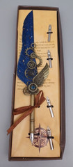 N w/o T Calligraphy Steampunk Feather Ink Pen Set 1502 WORLD MAP SERIES FEATHER