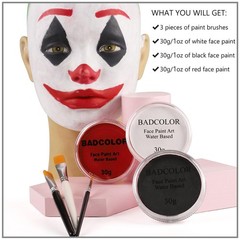 White Black Red Joker Clown Face Body Paint with Black+White+Red+3Pcs Brushes
