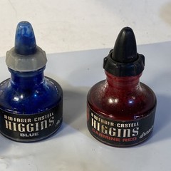 A.W. Faber~Castell Higgins & Grumbacher Ink 3 Bottles Black Blue & Red Vintage