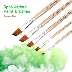 5pc 2# 6# 8# 10# 12# Angular Paint Brushes Set Nylon Hair Fr Y0I9