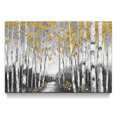Birch Forest Canvas Wall Art: Large Abstract Tree Painting with Gold Foil Han…