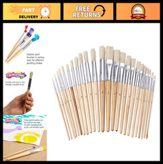 Assorted Paint Brushes Set of 12 – Wooden Handles, Natural Bristles, Round & Fla