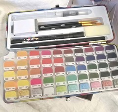 Watercolor Paint Set New In Box 50 Colors Brushes Metal Case And Paper