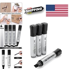 Black Jumbo Markers 4 Pack Chisel Tip Waterproof Quick Dry for Various Surfaces