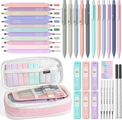 Nicpro 39pc Aesthetic School Supplies – Pink Case, Pastel Highlighters, Pens, Pe