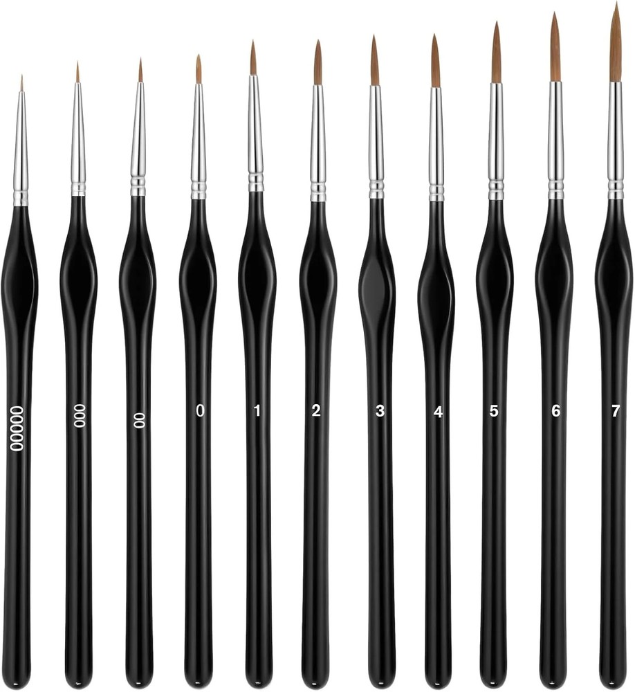 Professional 11-Piece Fine Detail Paint Brush Set for Artists and Hobbyists