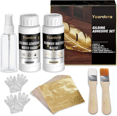 Gold Leaf Kit, 100Ml Gilding Adhesive and Varnish with 100 Gold Leaf Sheets for