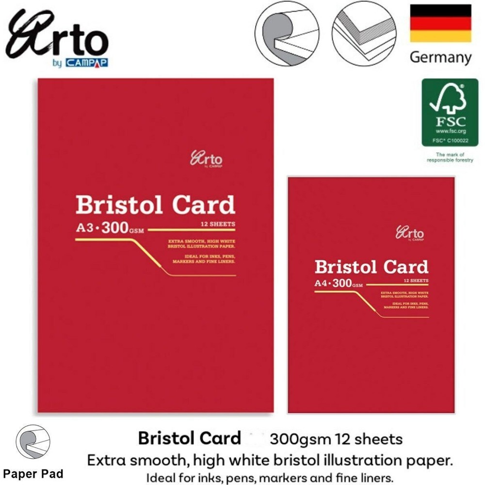 Arto Bristol Paper Pad 300gsm Illustration Art Inks Paints Markers Pens A4 A3