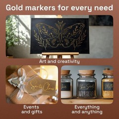 5 Paint Pen for Rock, Glass, Ceramic, Wood, Tire, Fabric, Gold Extra Fine Tip
