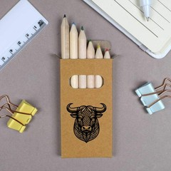 6 x ‘Celtic Bull Portrait’ Short 85mm Pencils / Coloured Pencil Set (PE00094844)
