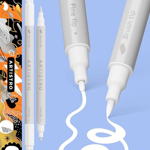 2 Dual-Tip Acrylic Paint Pens – Multisurface White Dual Tip Brush + Fine