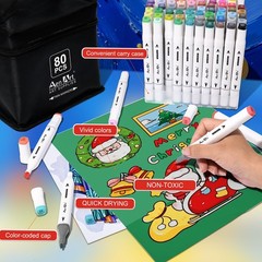 AenArt Alcohol Markers, 80 Color Dual Tip Art Drawing Markers, Artist Pens wi…
