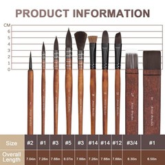 Paint Brush Set Nylon Bristles Round Flat Fan Angle Detail Artist 10 PCS