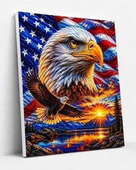 Canvas 11×14 Eagle And American Flag-1 Gallery Style Ready To Hang. Patriotic